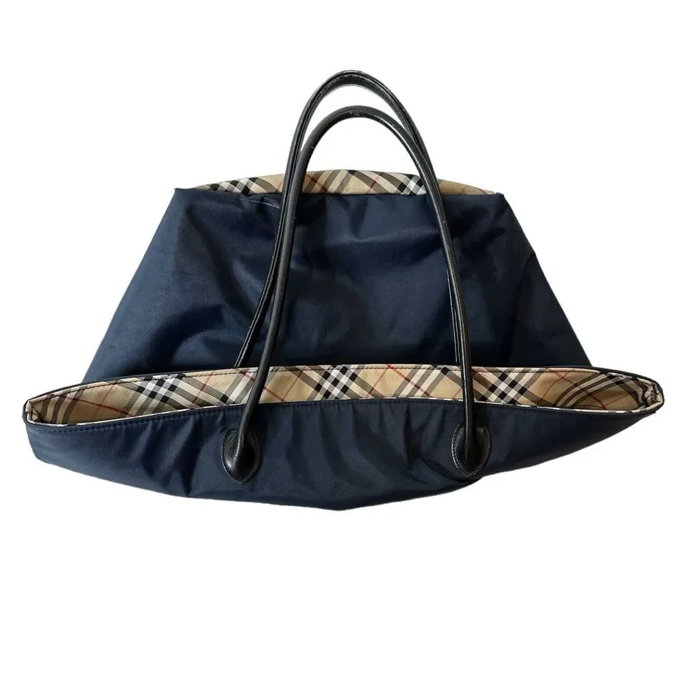 Burberrys Nova Check Blue Label Tote Bag Nylon Navy‎ Blue - Picture 4 of 12